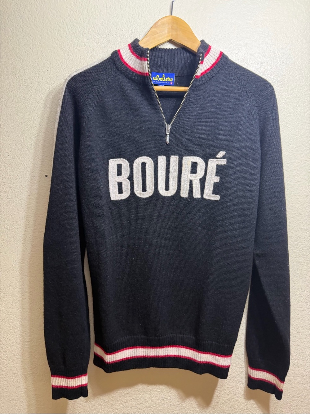 Woolistic Merino Wool “Boure” 1/4 Zip Black Pullover Sweater Sm Racing cyclist